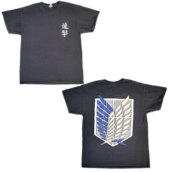 RARE Vintage Attack On Titan Black T-Shirt Y2K Blue Anvil Tag Size Large - Picture 1 of 7